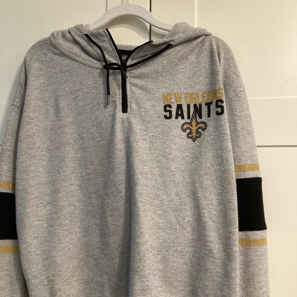 NFL Team Apparel New Orleans Saints Mens Quarter Zip Hoodie Gray Large NWT